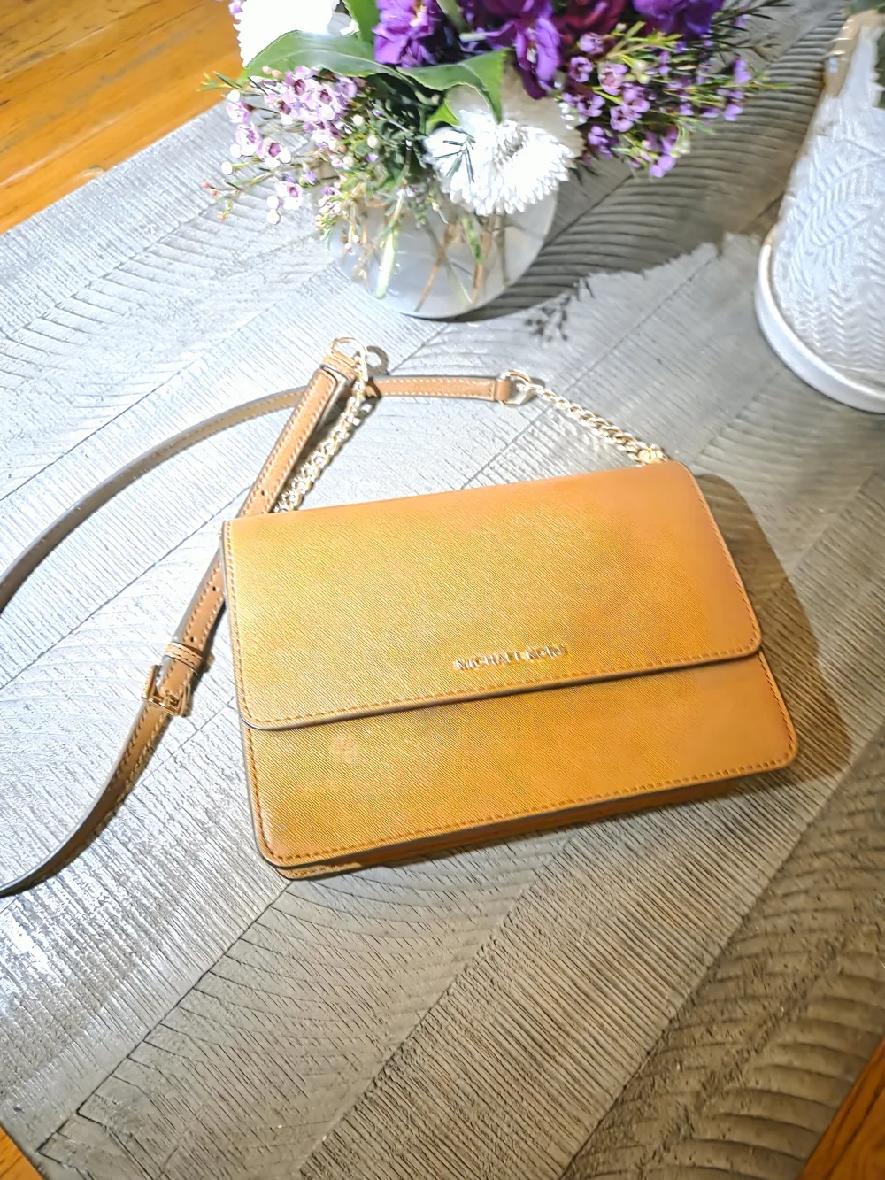 Michael Kors Brown Leather Chain-Strap Shoulder Bag